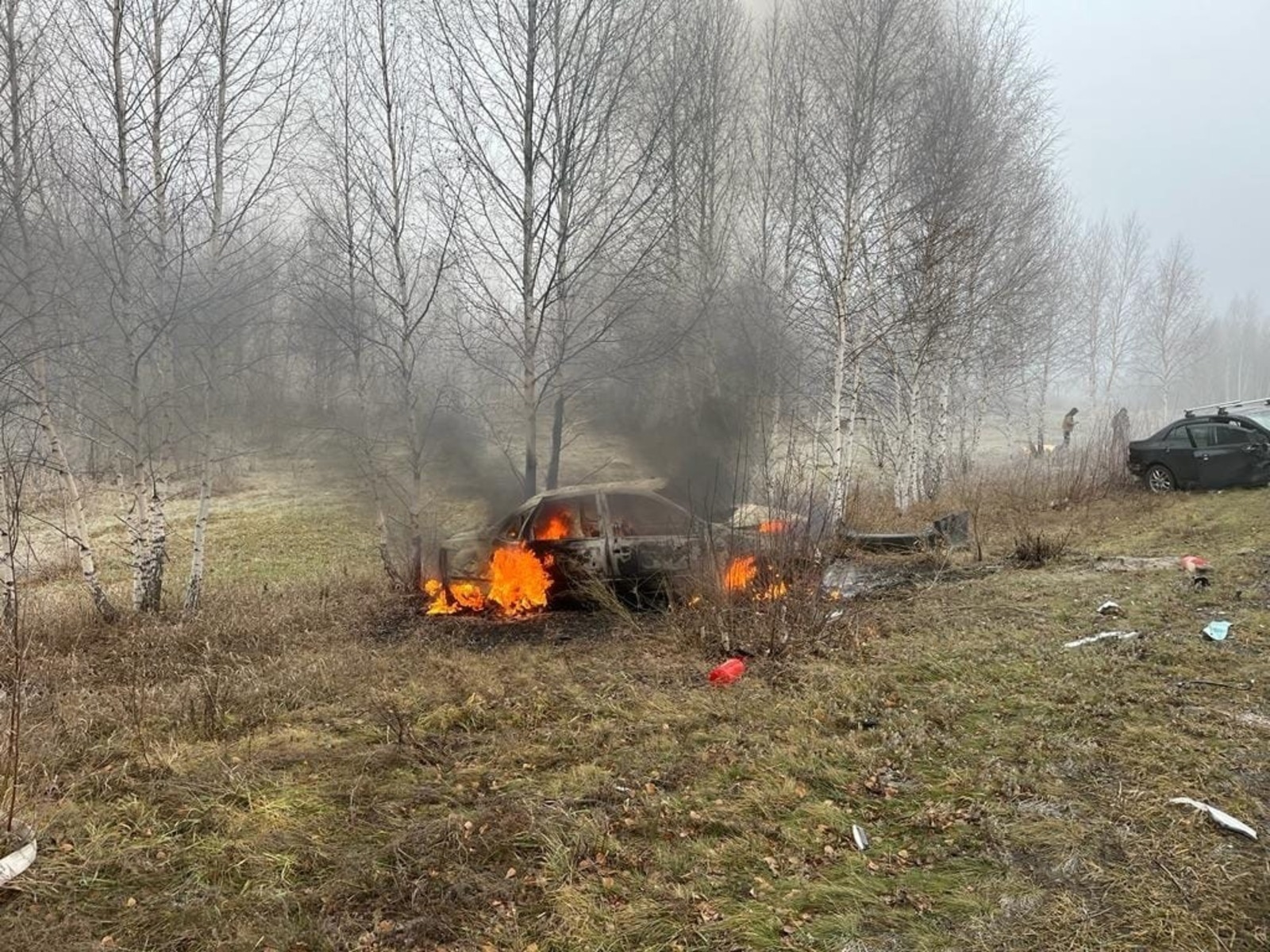 В Башкирии  вслед за столкновением автомашин возник пожар