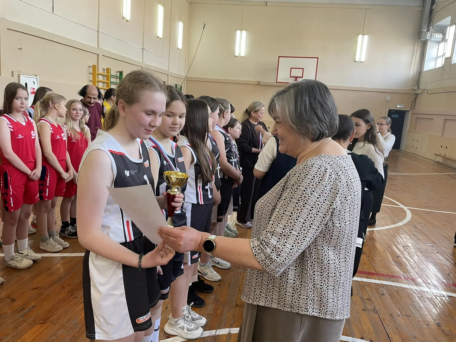 Школьники играют в баскетбол